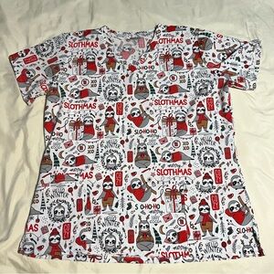 Scrubaid EUC Slothmas Christmas Winter Themed Women's Scrub Top Size XL